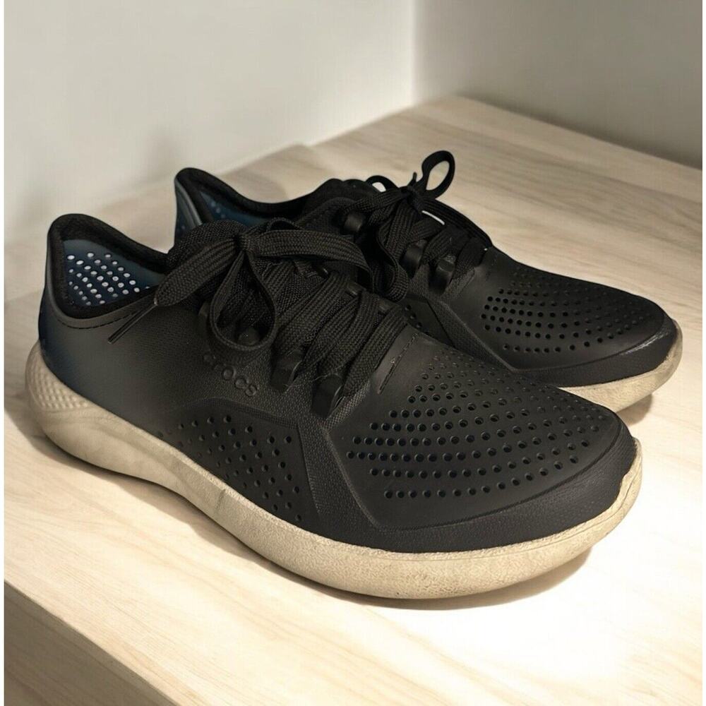 Crocs LiteRide Pacer Shoes Size 8 Lace Up Lightweight Breathable Comfort Blk Blu